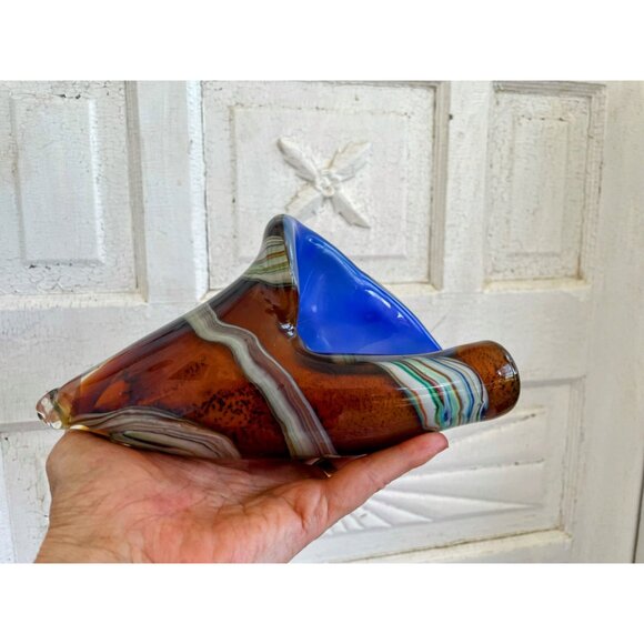 Vintage MCM Murano Encased Glass Conch Shell Brown Cobalt blue - Picture 4 of 12